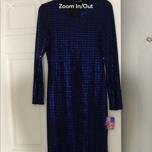 Morhan&Co Sequin Black/Royal Blue long Sleeve Dress New